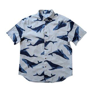 Old Navy Slim-Fit Built-In Flex Printed Everyday Shirt Whales Men's Sz L